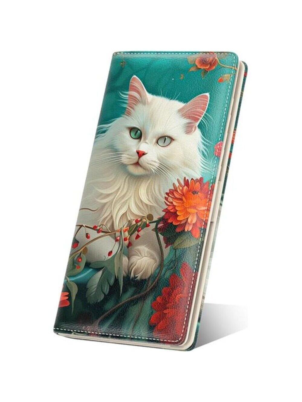 Women's Wallet, RFID Slim Wallets for women's Blue Elegant Cat Desing